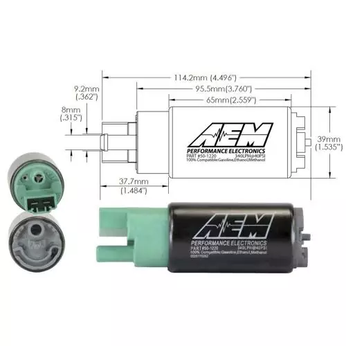 AEM High Flow E85 In-Tank Fuel Pump 340LPH 65mm Offset